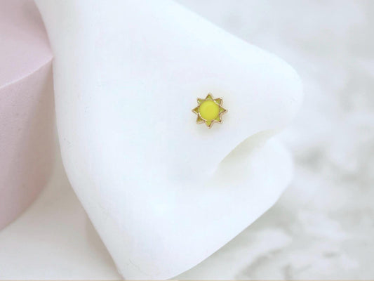 20g Nose Stud, Yellow Sun Top Nose Piercing Ball End Stud, 8mm Nose Bone Stud, Thin Nose Bone Stud, Gold Nose  Piercing Body Jewelry.