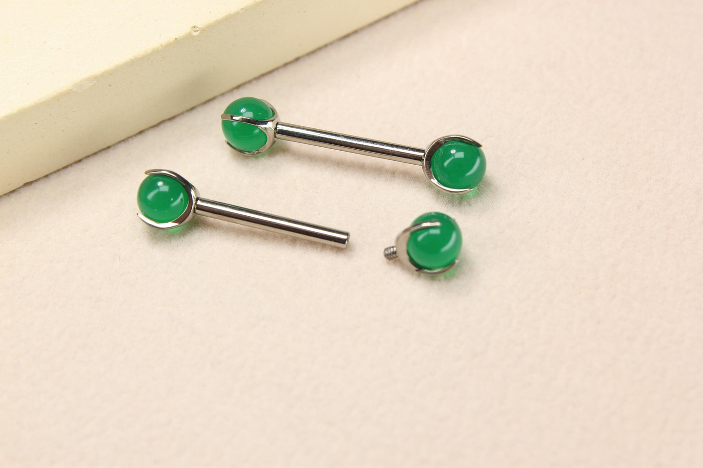 14g Titanium Nipple Barbell, Internally Threaded Jade Stone Nipple Piercing Ring, Natural Stone Body Jewelry