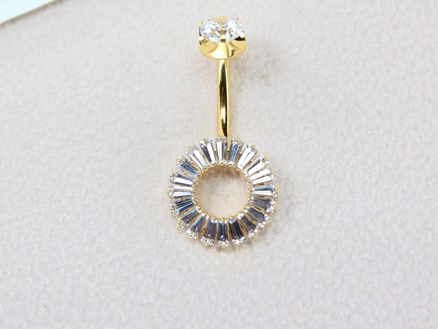 Gold Belly Button Ring, 14G Titanium Internally Threaded CZ Belly Ring, Navel Piercing, Minimalist Body Jewelry