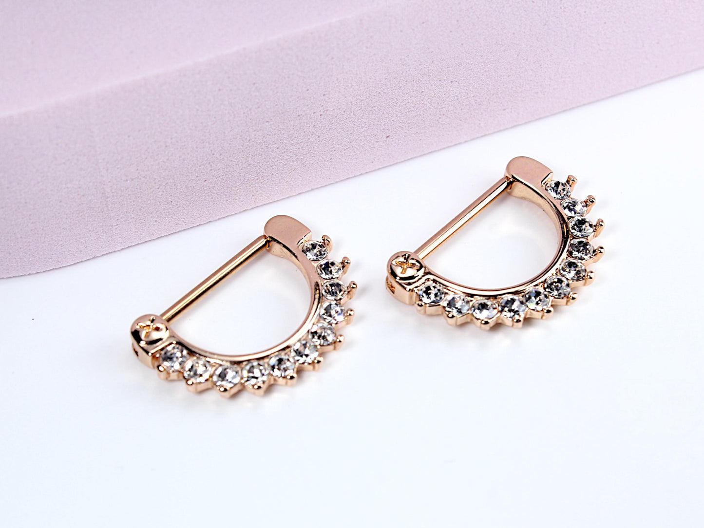 Rose Gold Dangle Nipple Clicker, Elegant Rose Gold Hinged Nipple Piercing Clicker Barbell , 14g Barbell for Nipple Piercing Clicker Ring