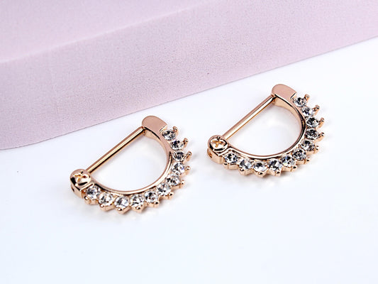 Rose Gold Dangle Nipple Clicker, Elegant Rose Gold Hinged Nipple Piercing Clicker Barbell , 14g Barbell for Nipple Piercing Clicker Ring