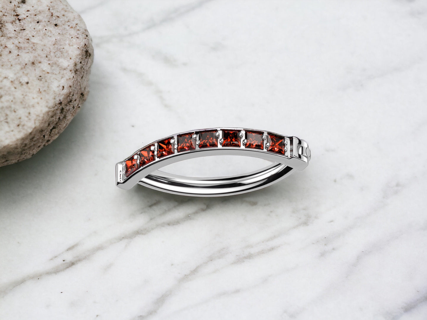 Ruby Red Titanium Curved Belly Clicker Ring