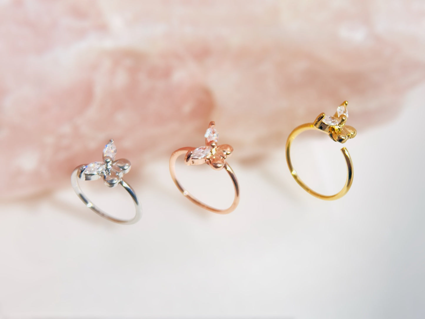 20g Butterfly Nose Hoop Ring, Dainty CZ Gold Bendable Nose Ring Piercing , Minimal Nose Jewelry, Body Piercing Jewelry