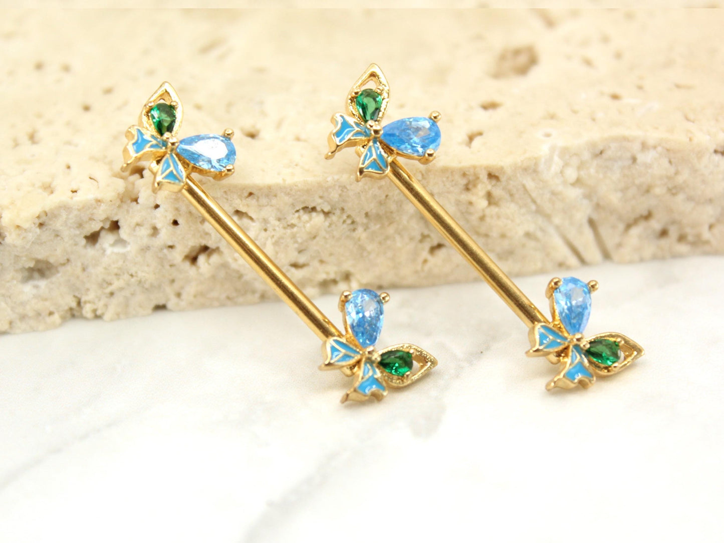 Dainty Butterfly Nipple Ring, Butterfly Nipple Piercing Barbell, 14g Gold Nipple Piercing Jewelry, Gold Nipple Ring Body Piercing Jewelry