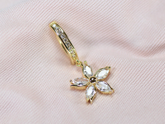 Gold Silver Star Dangle Belly Button Ring, 14G Star Belly Ring Clicker, Sparkling Navel Piercing Body Jewelry