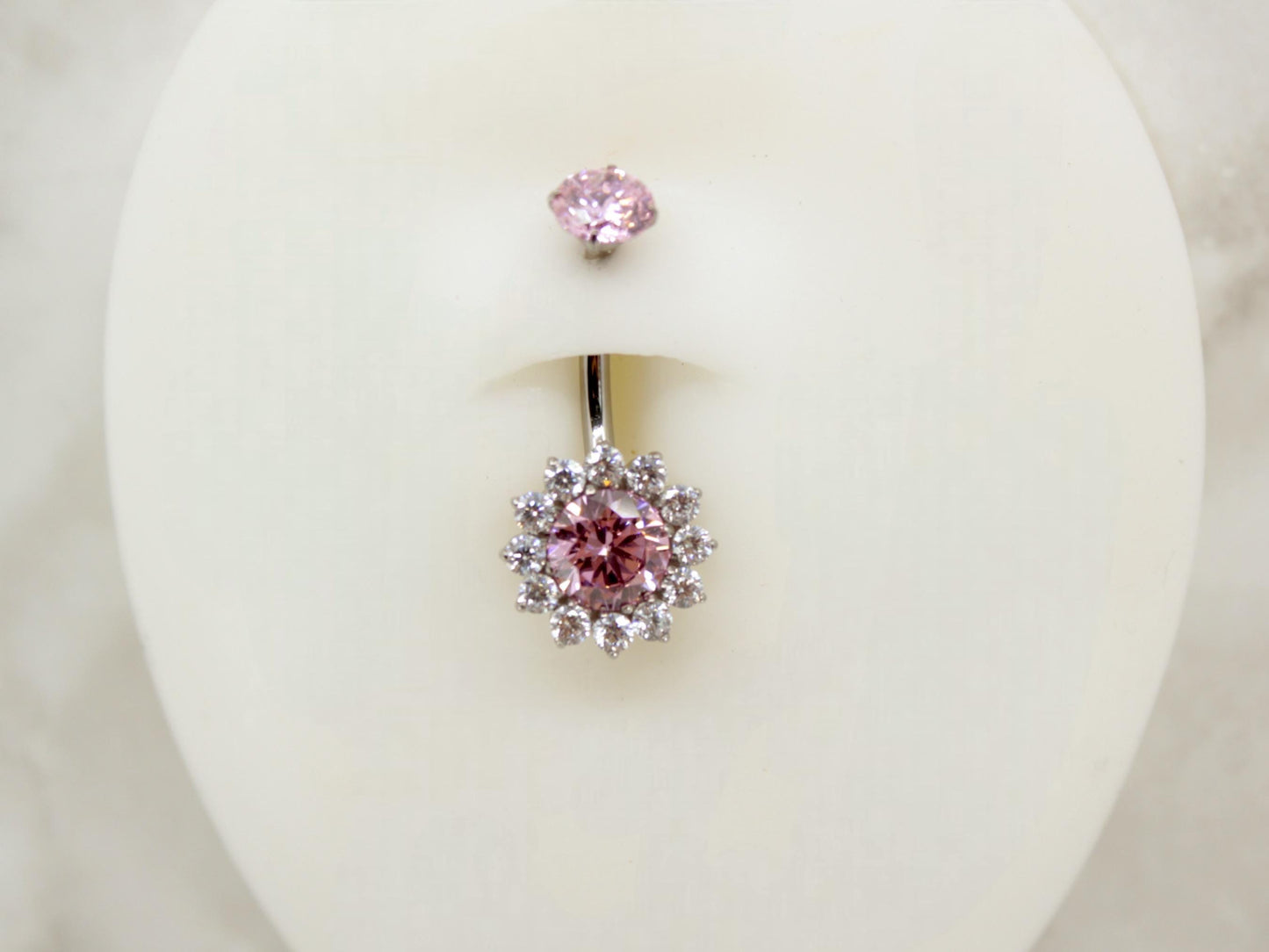 14G Titanium Pink Floral Belly Button Ring – Sparkle Gem Navel Piercing