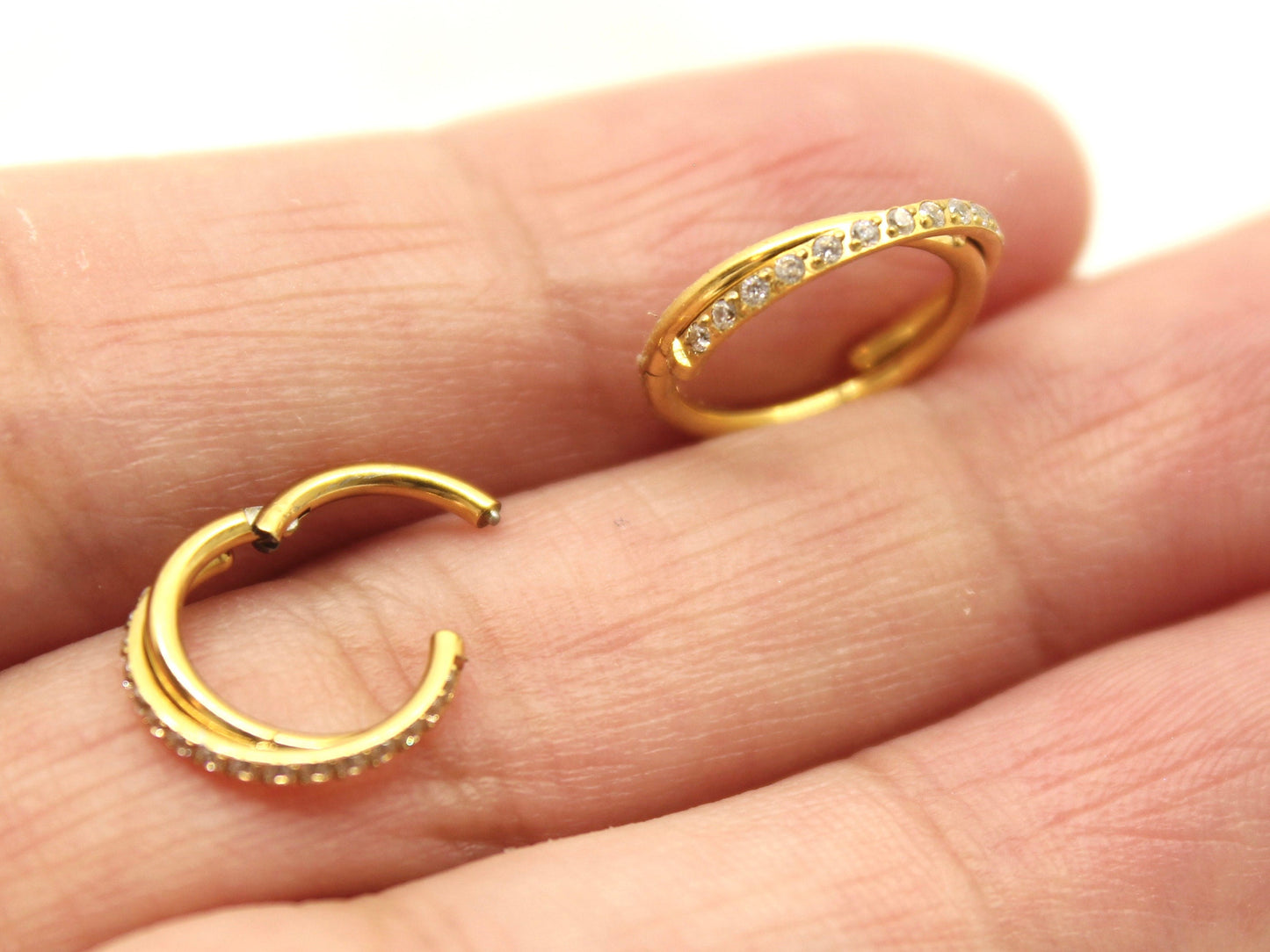 New • Gold Dainty CZ Paved Conch Ring Clicker, CZ Criscross Hoop Ring, Conch Clicker Hoop Ring, Septum Daith Cartilage Waterproof Earrings