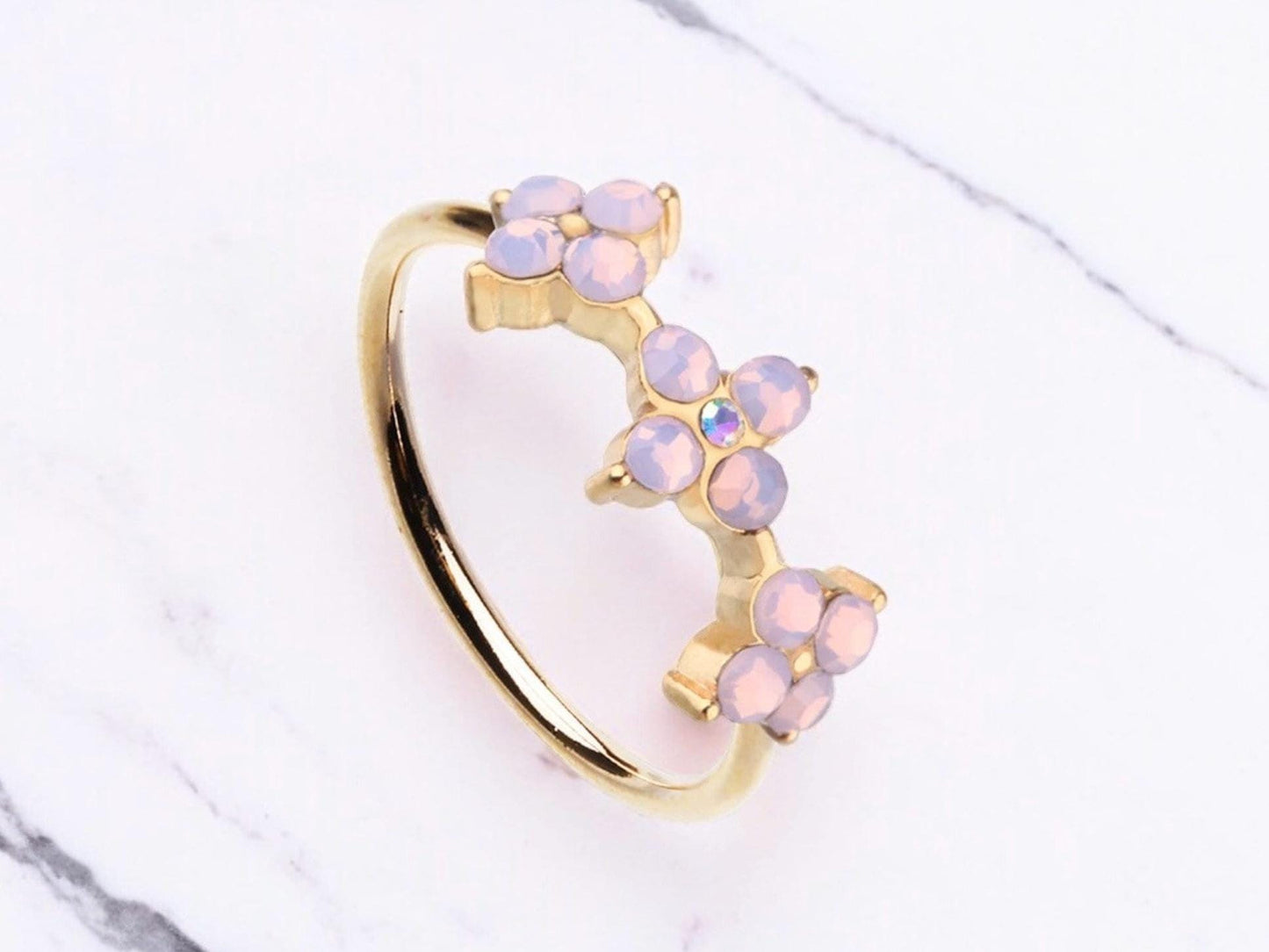 20g Pink Opal Flower Decor Bendable Nose Ring. Cute Gold Nose Ring Jewelry. Nose piercing. Nose jewelry.