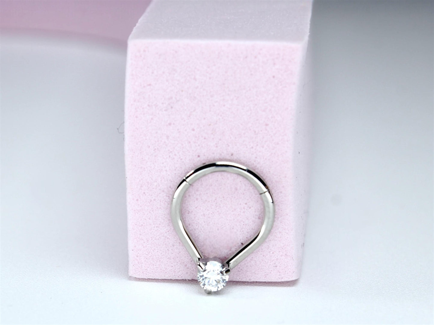 16G Septum Clicker Ring, Dainty Teardrop Nose Septum Hinged Hoop Ring, CZ Septum Nose Jewelry, Silver Septum Nose Ring