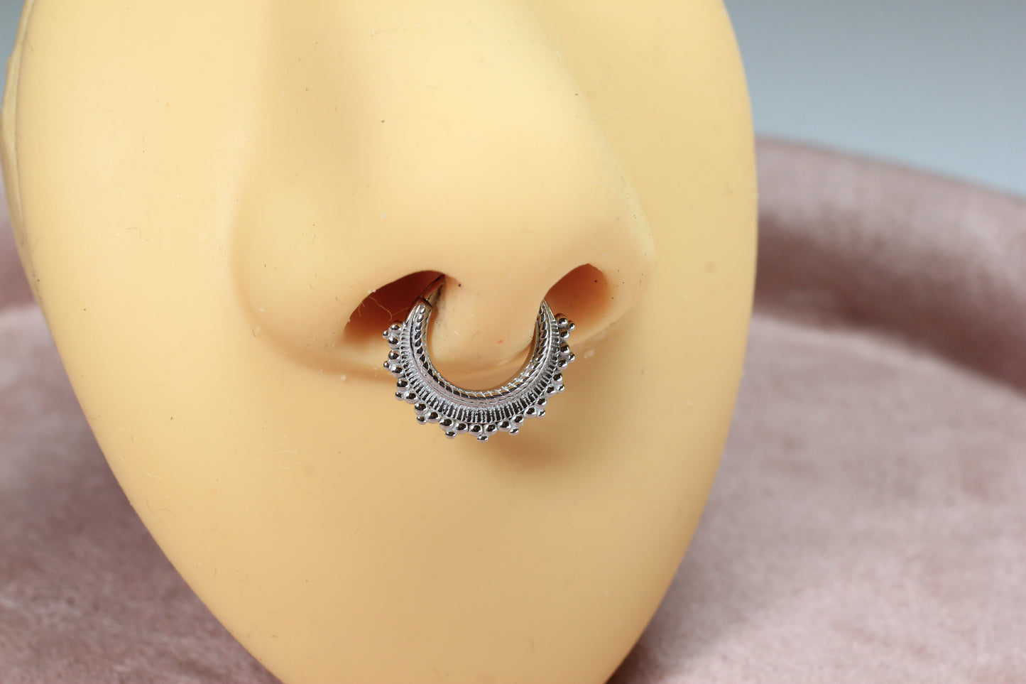 16g Silver Beaded Septum Clicker Ring.