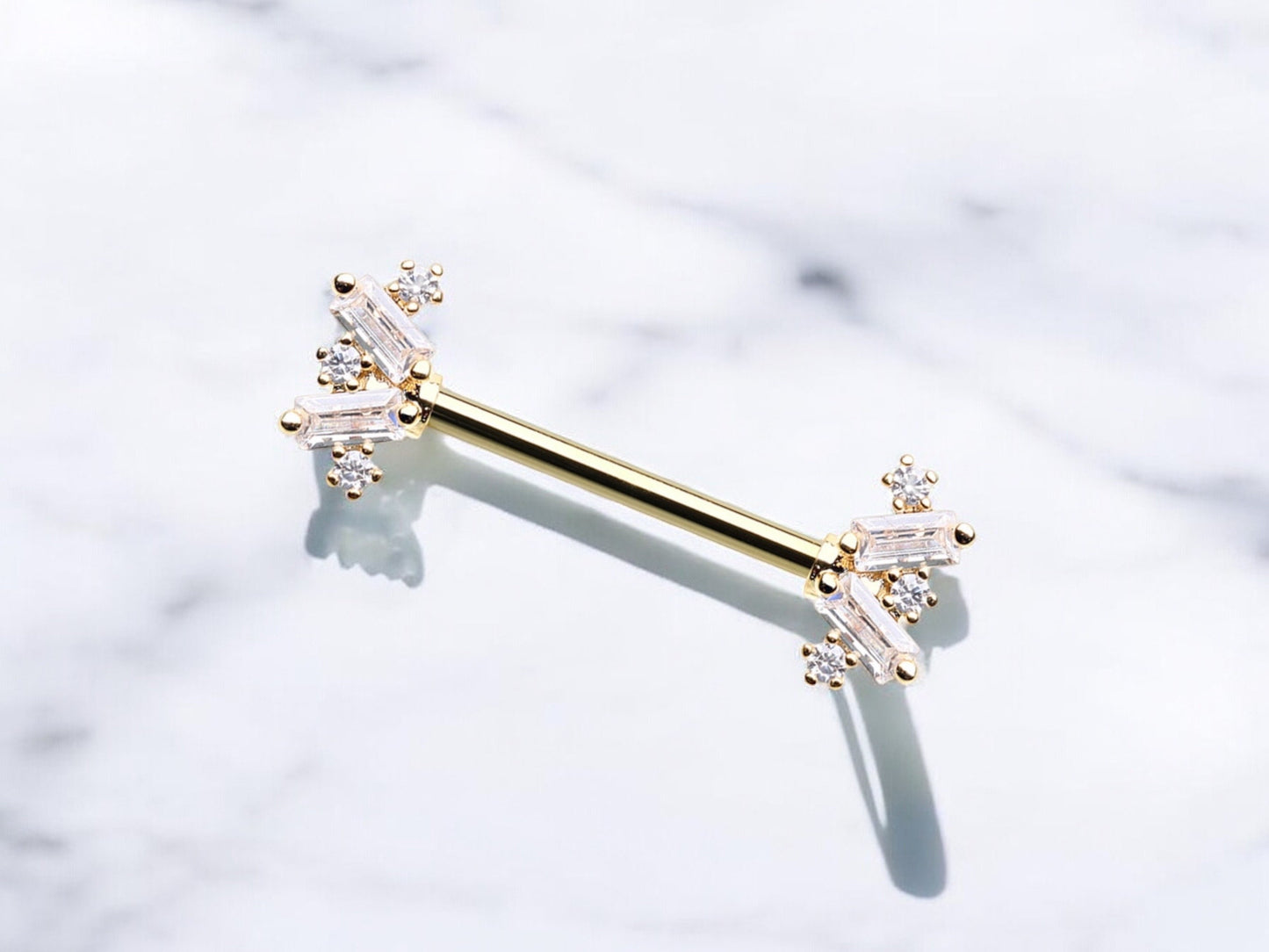 Baguette Gem Nippe Ring, Dainty Gem Cute Decor Sparkle Nipple Piercing Barbells, Gold Nipple Jewelry Body Piercing Jewelry