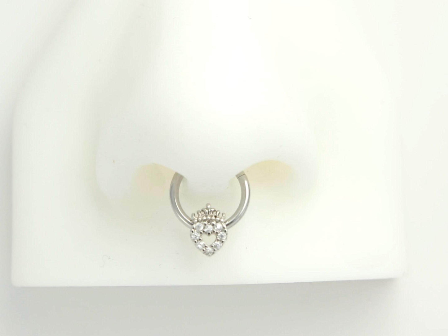 16g Heart Septum Clicker Ring Hoop, Dainty Sparkling Gems Septum Piercing Ring, Nose Jewelry, Septum Clicker Ring, Silver Septum Jewelry