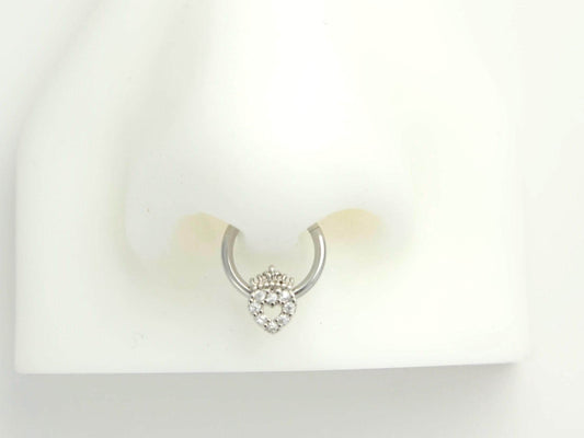 16g Heart Septum Clicker Ring Hoop, Dainty Sparkling Gems Septum Piercing Ring, Nose Jewelry, Septum Clicker Ring, Silver Septum Jewelry