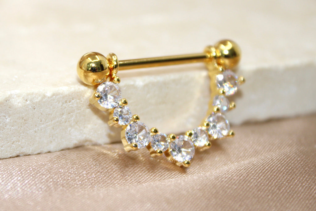 14g Dangle Gem Nipple Ring, Elegant Gem Drop Decor Gold Silver Nipple Piercing Barbell Jewelry