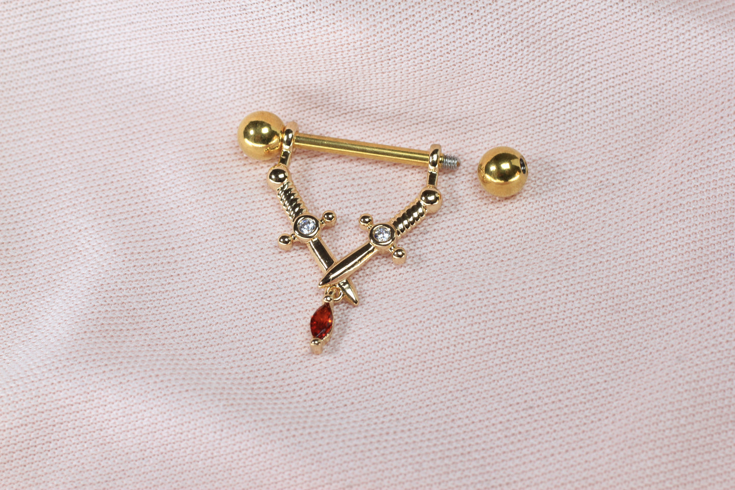 Gold Dagger Nipple Barbell, 14g Pair of Sword Nipple Piercing