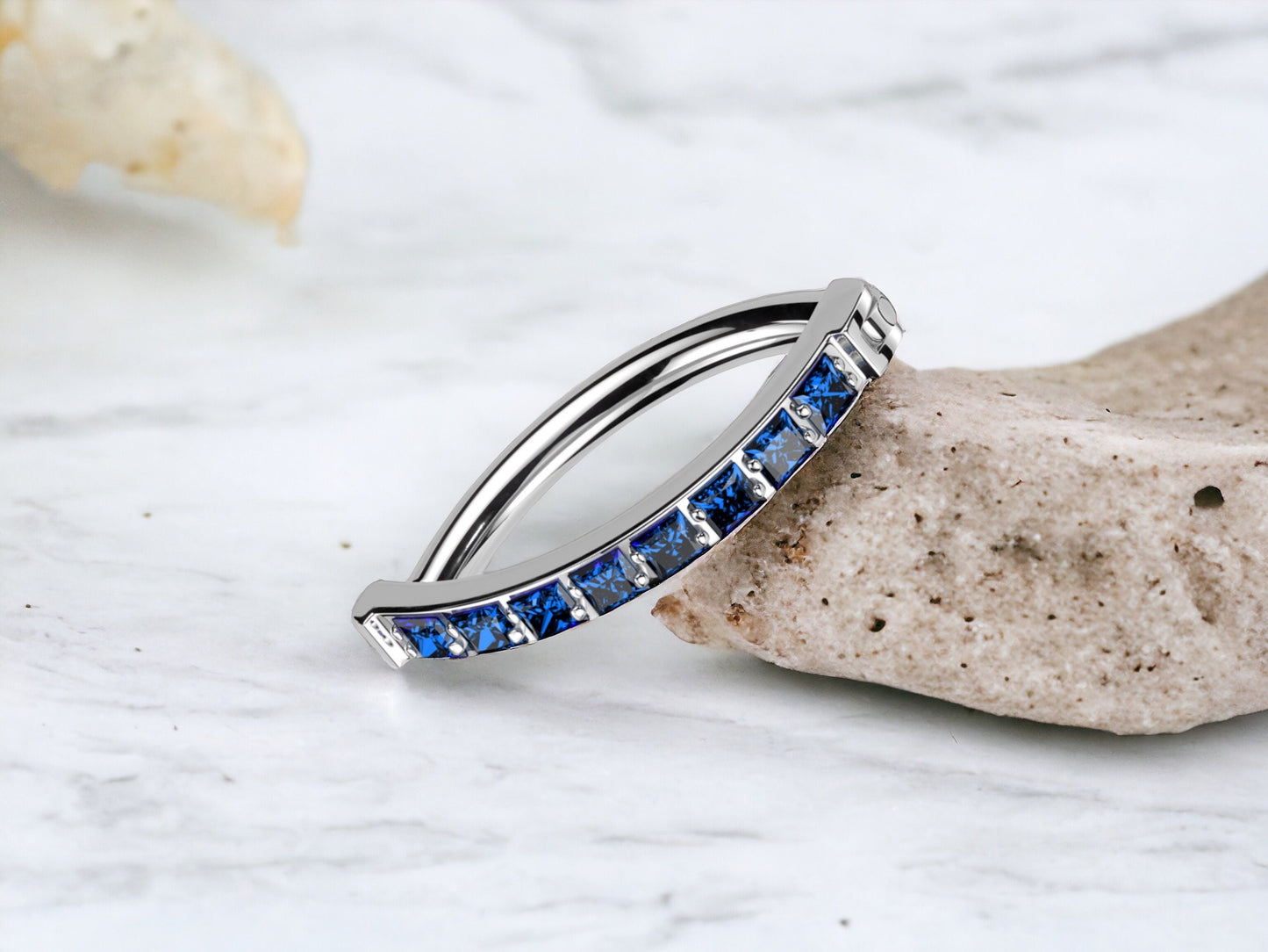 Minimalist Blue Gem Titanium Belly Clicker Ring