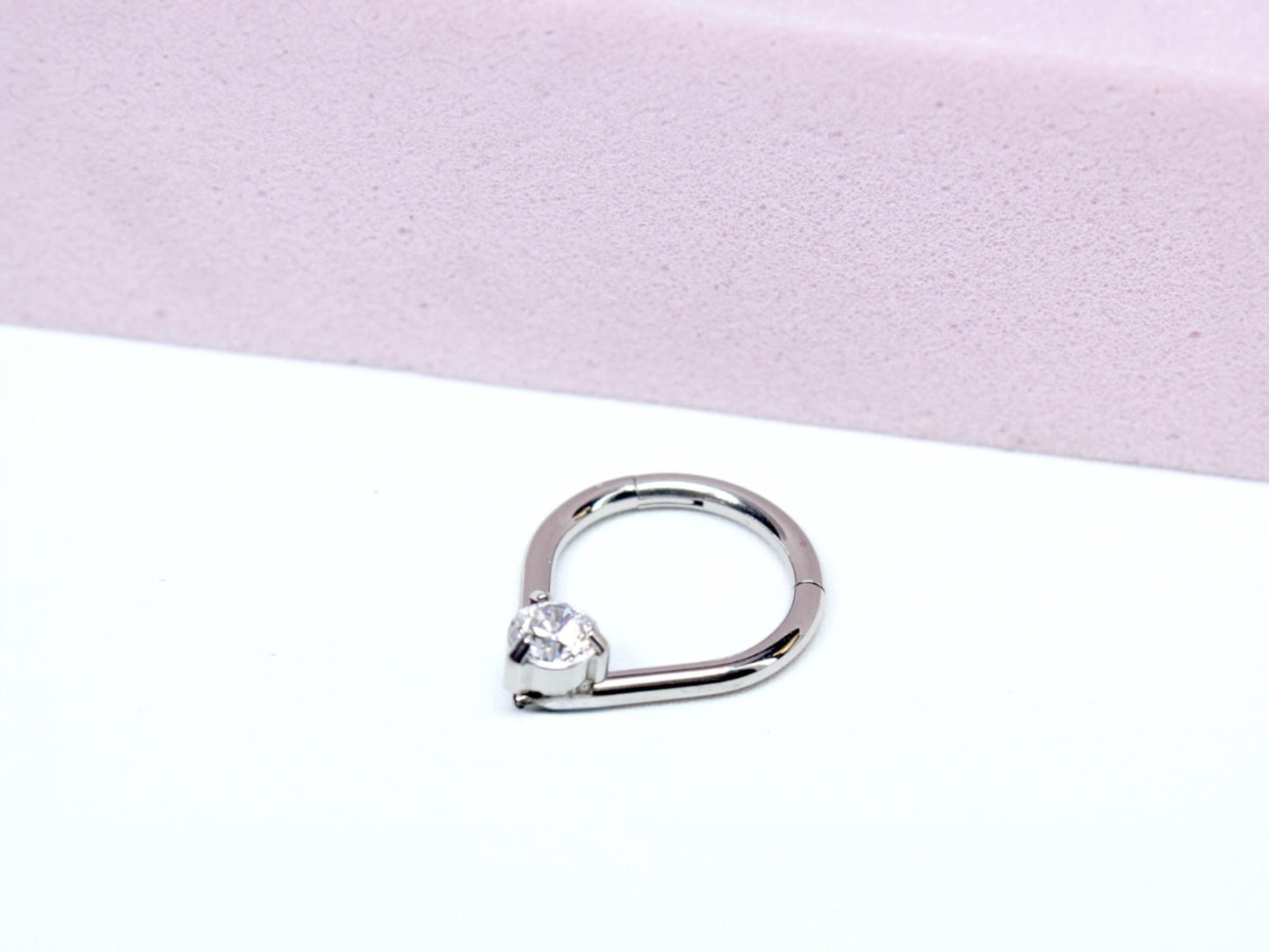 16G Septum Clicker Ring, Dainty Teardrop Nose Septum Hinged Hoop Ring, CZ Septum Nose Jewelry, Silver Septum Nose Ring