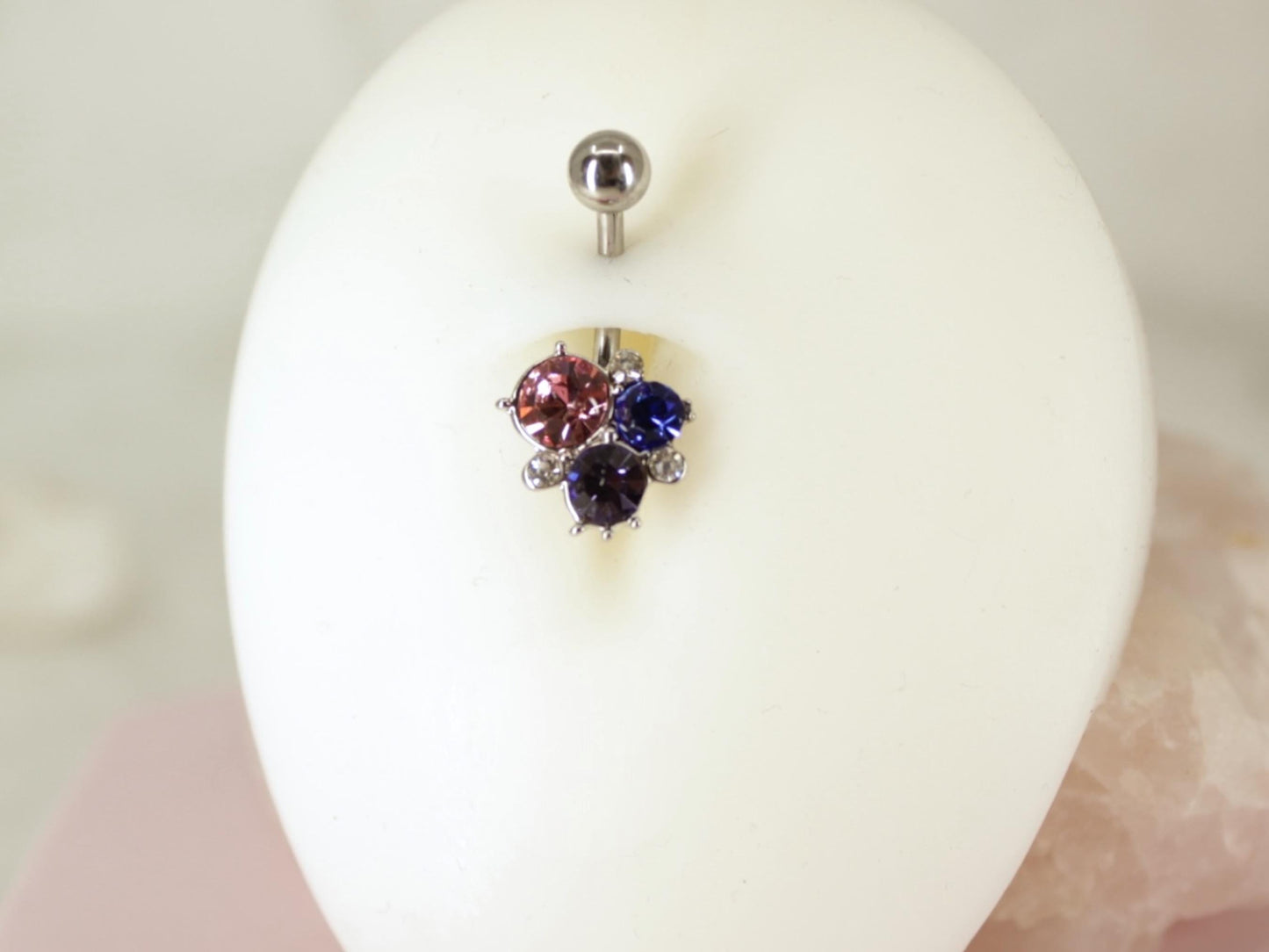 14g Silver Colorful Gem Belly Button Ring, Multicolor Gem Belly Piercing Ring Jewelry, Navel Piercing. Dainty Belly Ring