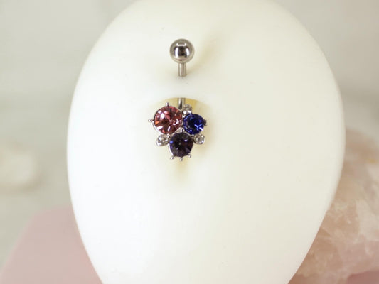 14g Silver Colorful Gem Belly Button Ring, Multicolor Gem Belly Piercing Ring Jewelry, Navel Piercing. Dainty Belly Ring