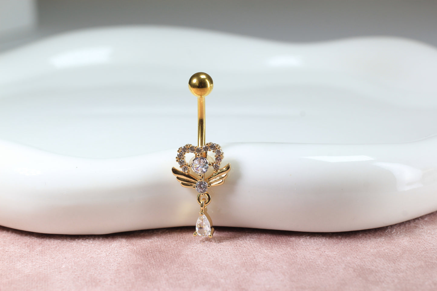 Dainty Gold Heart Belly Button Ring.