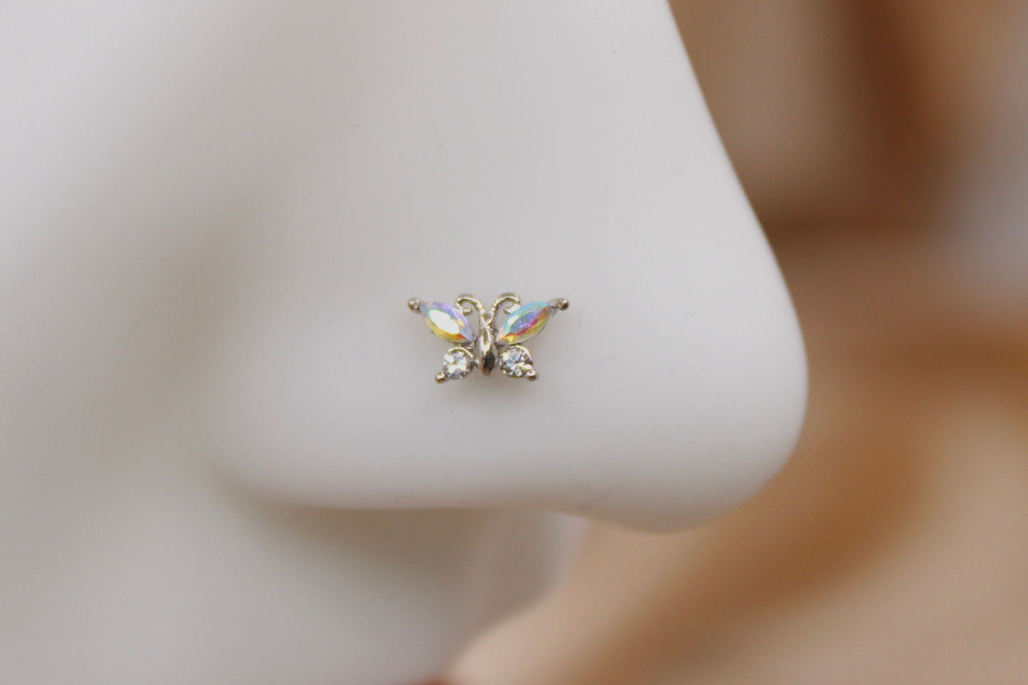 Butterfly Nose Stud, Ball End Sparkle Butterfly Decor Nose Piercing Jewelry, 20g L Bend Nose Stud, Dainty Body Jewelry.