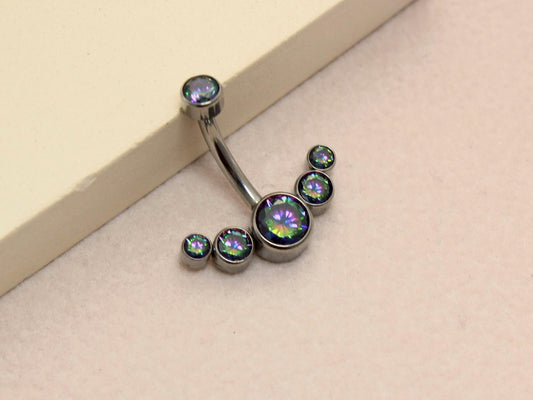 Titanium Belly Button Ring, 14G Vitrail Bezel Belly Ring, Navel Piercing Jewelry, Body Jewelry, Belly Piercing Ring, Titanium Jewelry