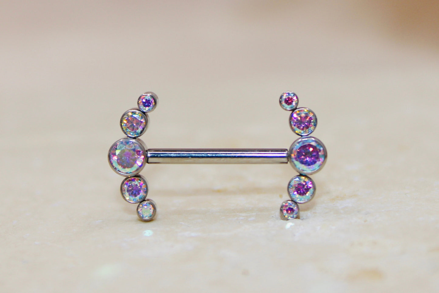 Internally Threaded Titanium Nipple Ring, 14G Sparkle Bezel Multicolor Gem Nipple Piercing Jewelry Comfortable Fit Body Piercing Jewelry