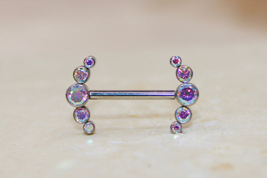 Internally Threaded Titanium Nipple Ring, 14G Sparkle Bezel Multicolor Gem Nipple Piercing Jewelry Comfortable Fit Body Piercing Jewelry