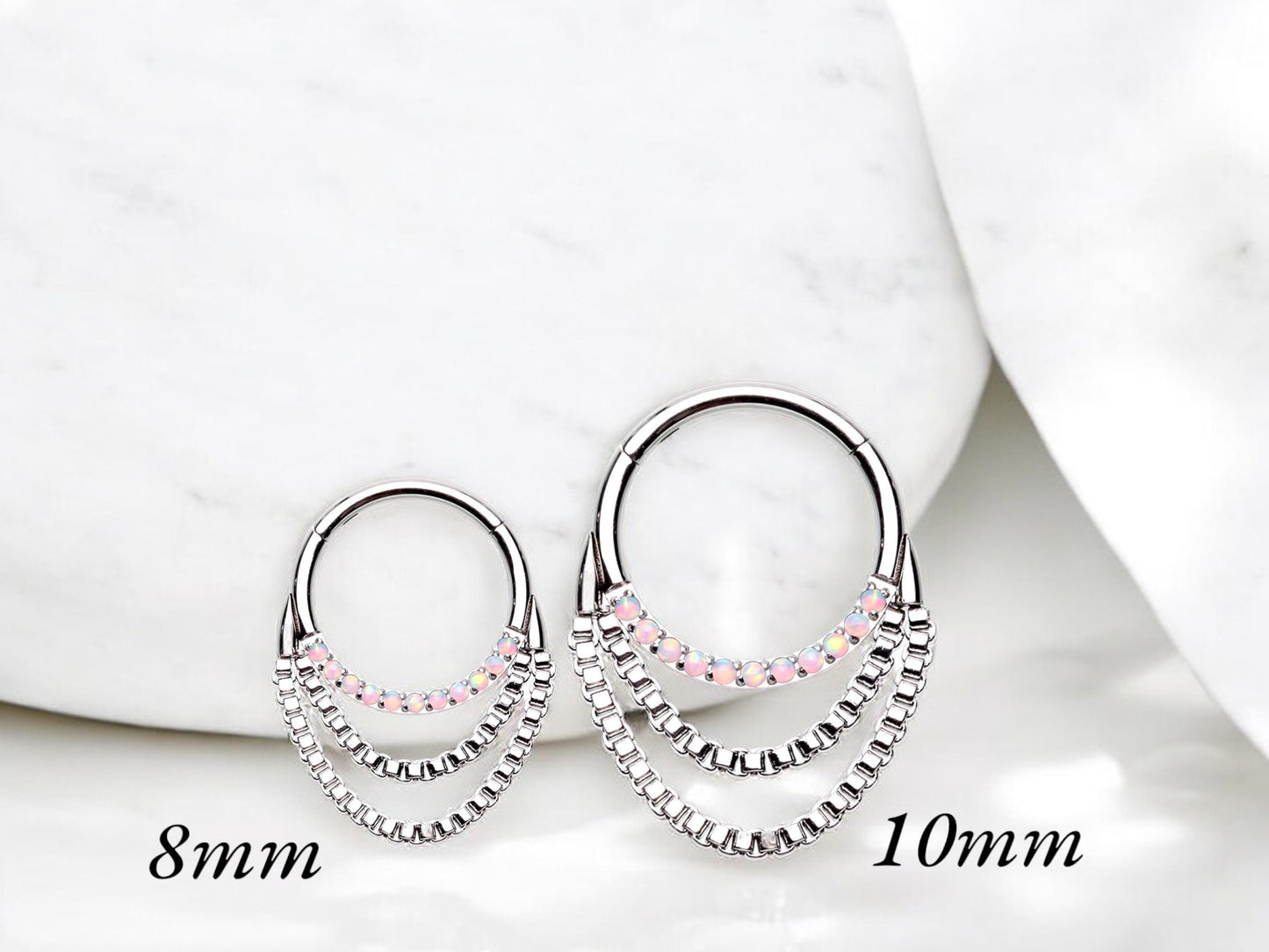 16g Dangling Chain Septum Clicker Ring, Silver Double Chain Sparkling Septum Hoop Ring, Septum nose jewelry, Nose Piercing body Jewelry