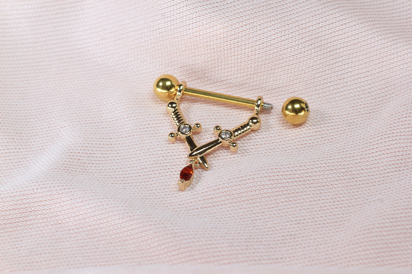 Gold Dagger Nipple Barbell, 14g Pair of Sword Nipple Piercing