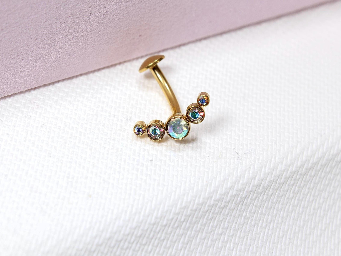 Gold 14G Threadless Belly Ring with Sparkling Top – Push-In Navel Piercing
