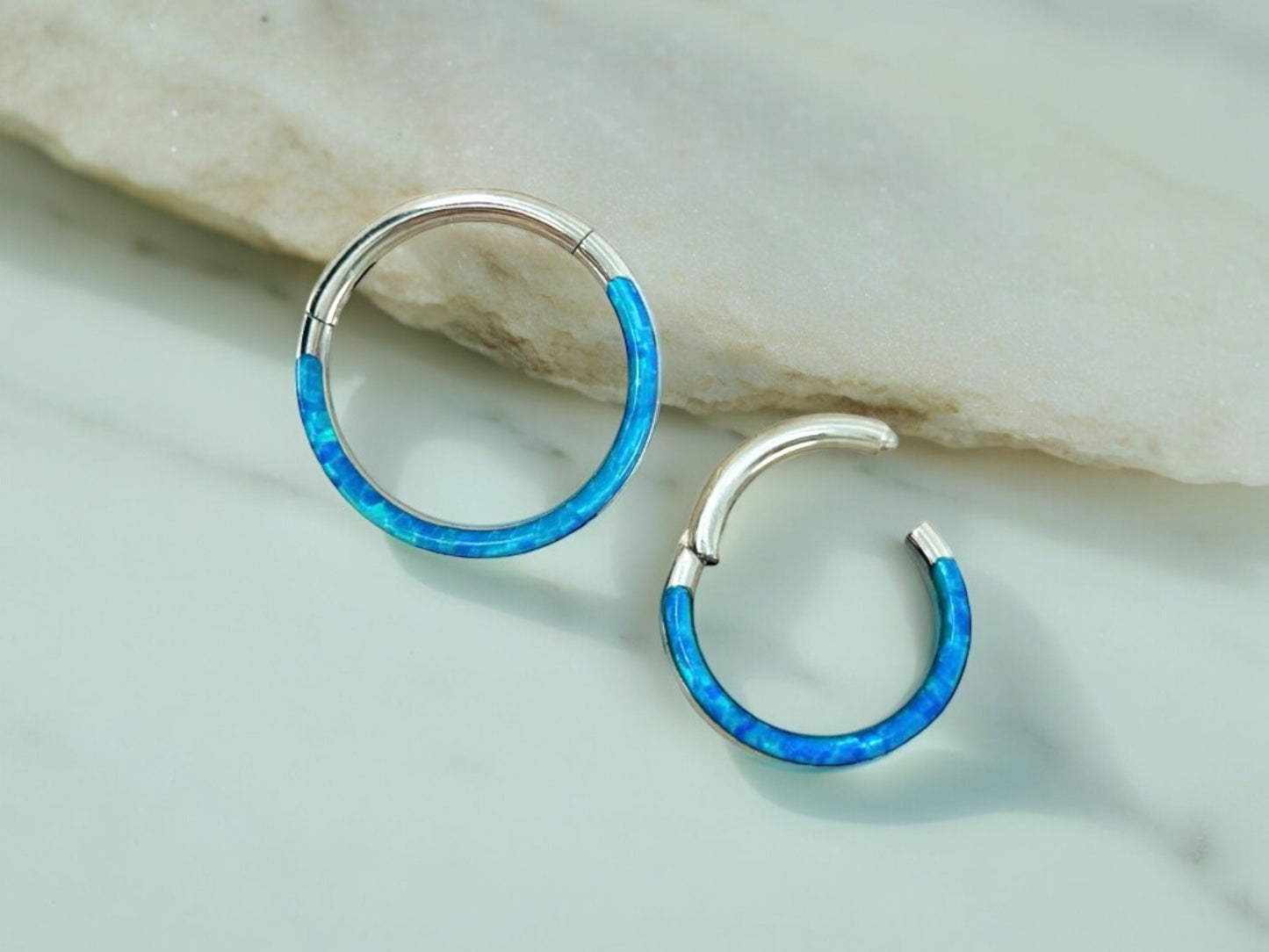 16G Opal Septum Piercing Ring, Blue Opal gem Front Nose Piercing Ring, Opal Decor Septum Piercing Nose Jewelry