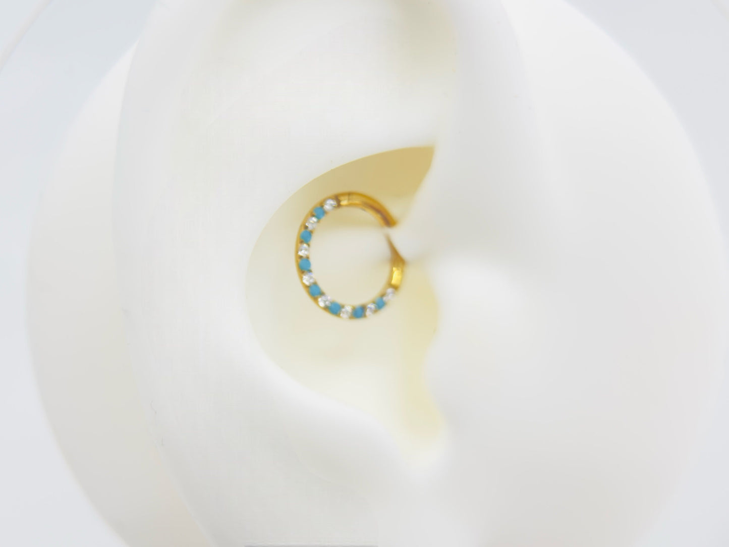 Implant Grade Titanium Gold Blue Gem Septum Clicker, Front Gem Nose Piercing Septum Hoop ring , Turquoise Gem Gold Nose Hoop Ring Jewelry
