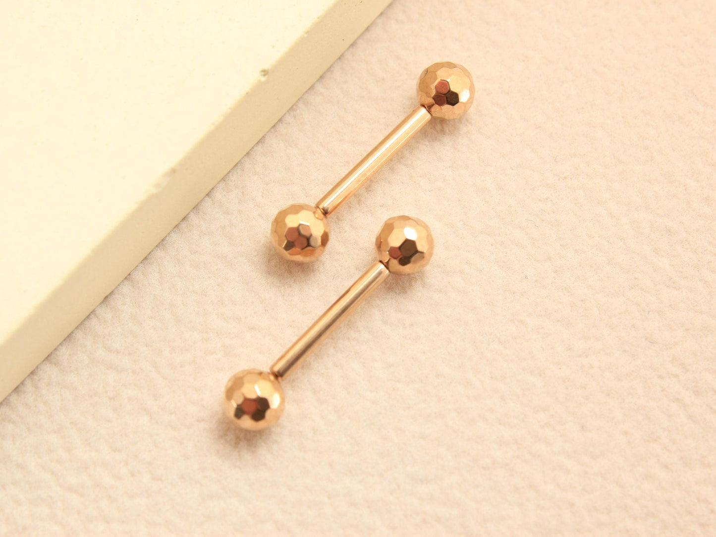 Rosegold Titanium Nipple Barbell, 14G Disco Ball End Threadless Push In Nipple Ring Jewelry,Pair of 2 Nipple Piercing, Push In Body Jewelry