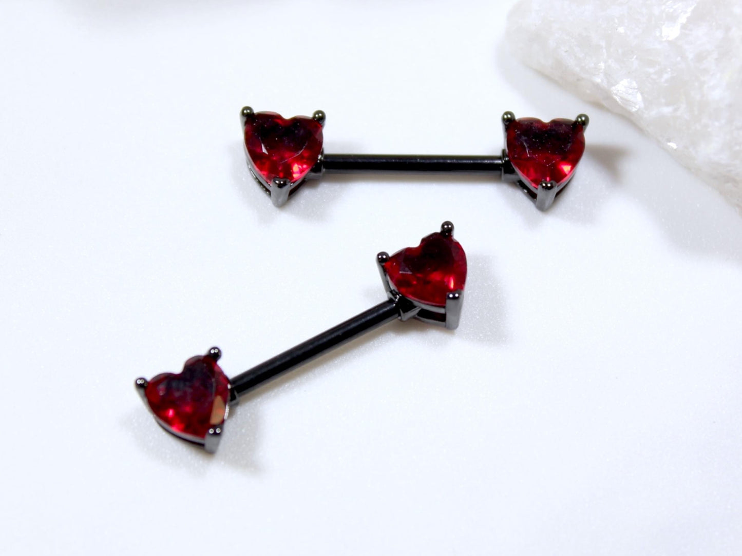 14g Heart Nipple Ring, Red Heart Black Nipple Piercing Barbell.