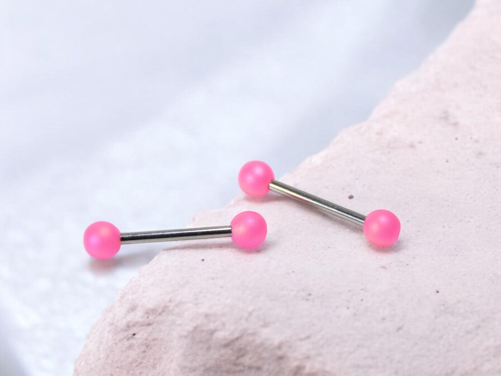 14g Pink Nipple Ring, Simple Plain Bright Pink Ball End Nipple Piercing Barbell, Customized Personalized Body Piercing Jewelry