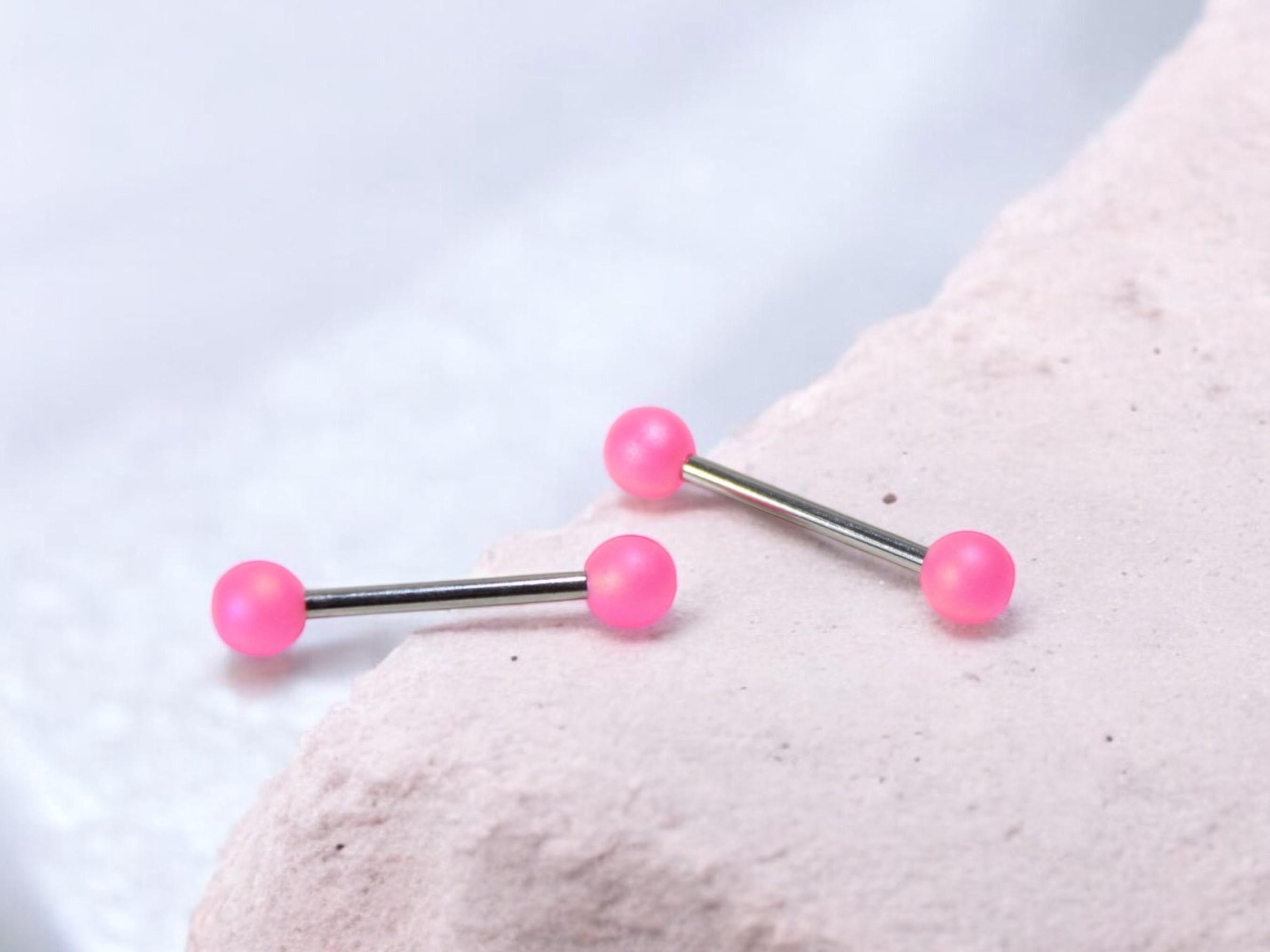 14g Pink Nipple Ring, Simple Plain Bright Pink Ball End Nipple Piercing Barbell, Customized Personalized Body Piercing Jewelry
