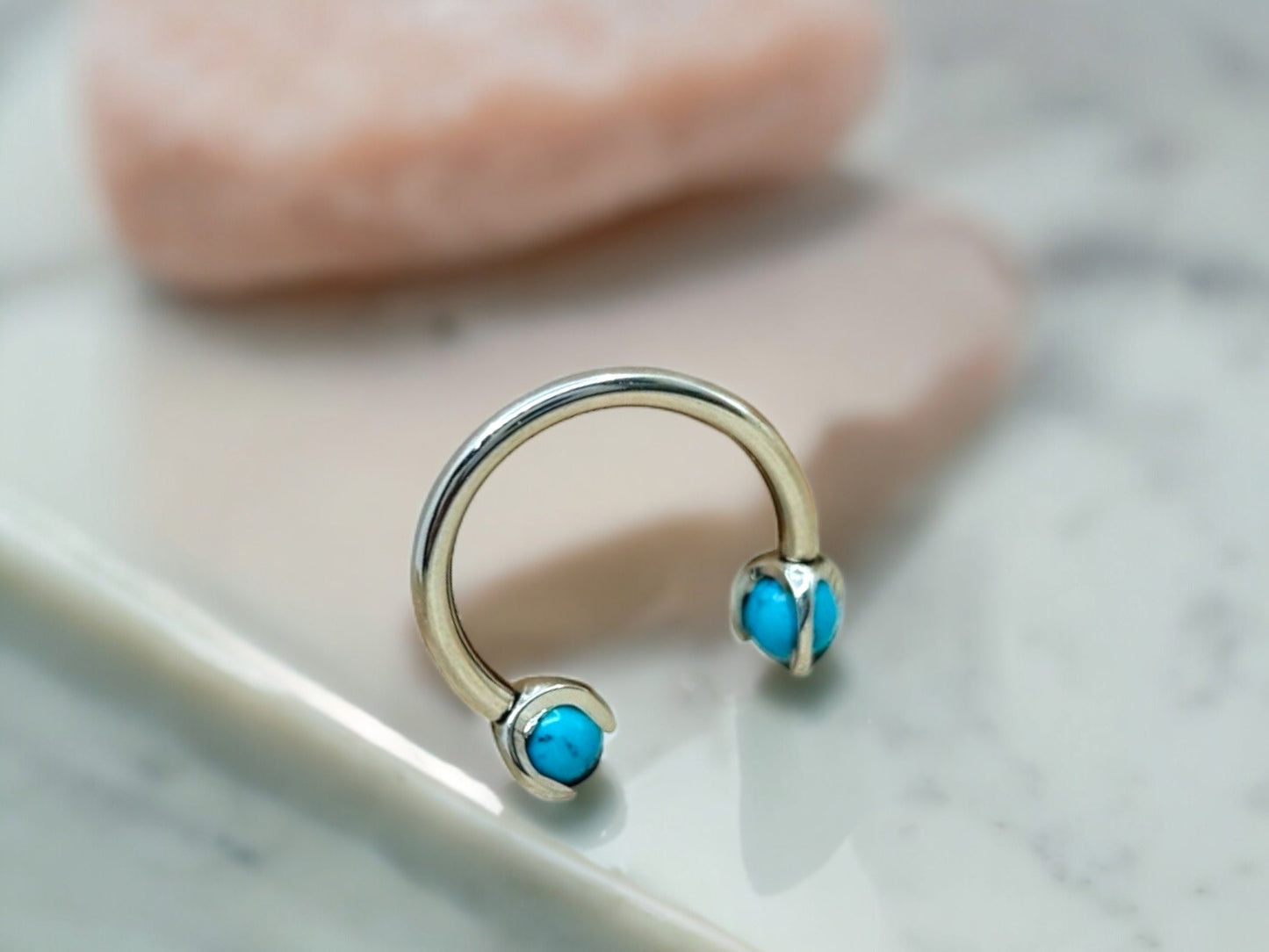 Implant Grade Titanium Turquoise Natural Stone Horseshoe Hoop Ring, Internally Threaded Septum Piercing Hoop Ring, Septum Jewelry Ring