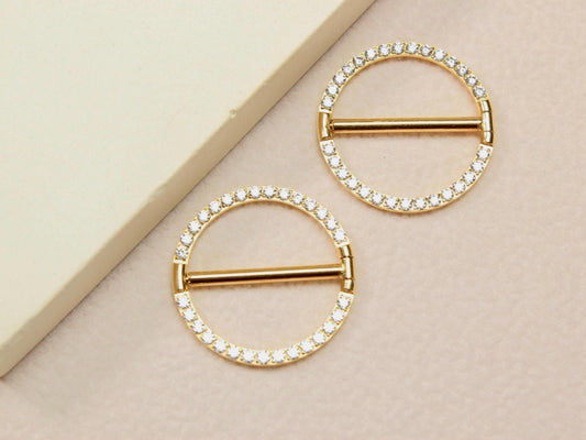 Gold Nipple Clicker Ring, 14g Titanium Round Nipple Ring Piercing, Dainty Nipple Barbell, Minimalist Body Piercing Jewelry