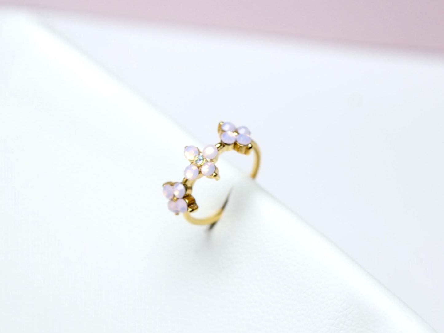 Pink Opal Floral Nose Ring, 20G Bendable Nose Hoop Ring, Gold Nose Piercing Jewelry, Dainty Nose Ring Jewelry, Body Jewelry, Opal Jewelry