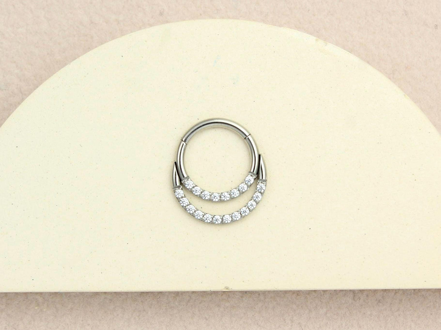16G Septum Clicker Ring, Dainty Double Line Sparkle Gem Hinged Hoop Septum Piercing Jewelry, Nose Piercing Body Jewelry, Septum Ring