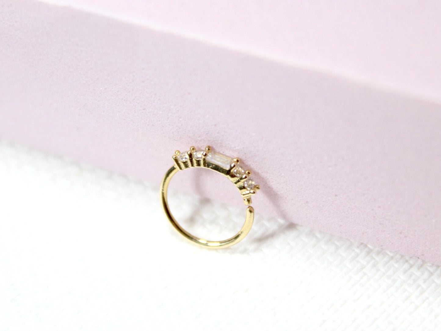 14K Gold Baguette Nose Ring, 20g Dainty Crystal Gold Nose Hoop Ring Jewelry, Minimalist Bendable Nose Piercing Jewelry, Gold Jewelry