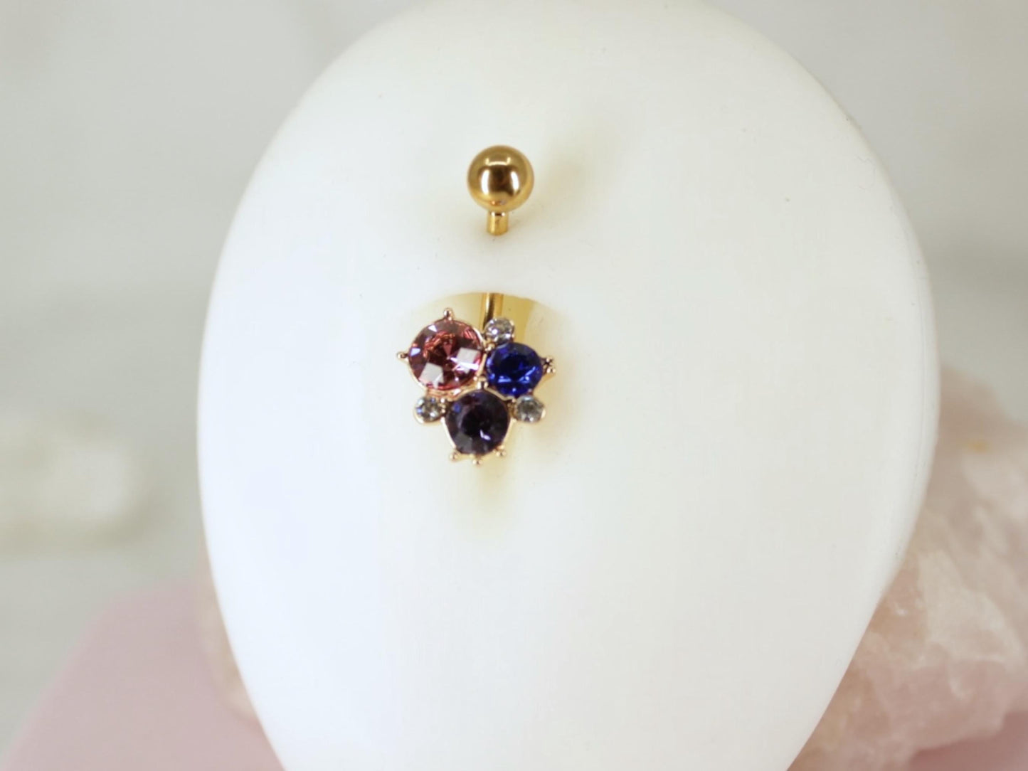 14g Gold Belly Button Ring, Dainty Multicolor Gem Belly Piercing Ring Jewelry, Floating Navel Piercing Body jewelry