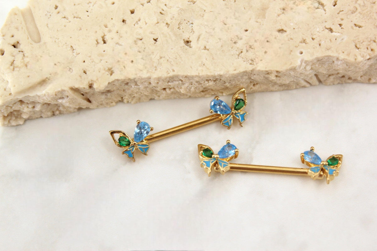 Dainty Butterfly Nipple Ring, Butterfly Nipple Piercing Barbell, 14g Gold Nipple Piercing Jewelry, Gold Nipple Ring Body Piercing Jewelry