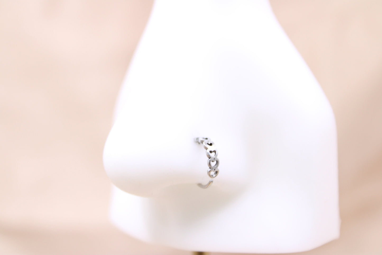 Heart Nose Ring, Multiple Linked Heart Nose Piercing Hoop Ring, 20g Nose Piercing Body Jewelry