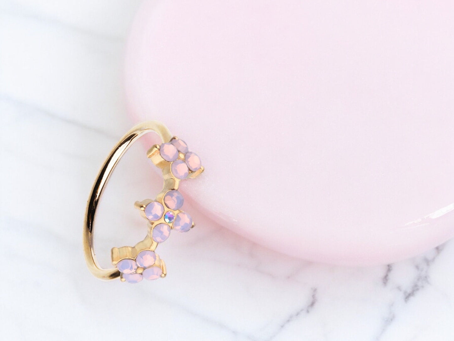 20g Pink Opal Flower Decor Bendable Nose Ring. Cute Gold Nose Ring Jewelry. Nose piercing. Nose jewelry.