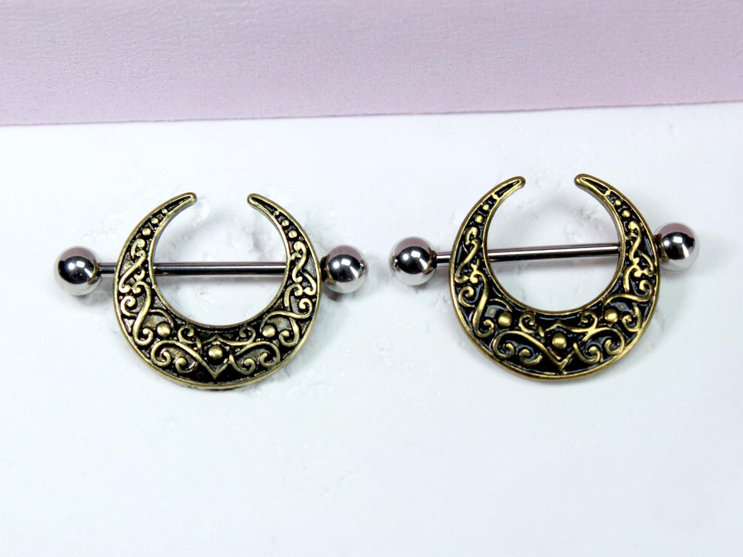 Crescent Moon Nipple Barbell, 14g Boho Nipple Piercing Jewelry, Gold Celestial Moon Nipple Ring, Body Jewelry