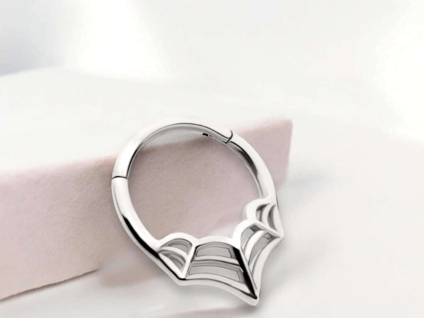 16G Spider Web Septum Clicker Ring, Silver Hinged Segment Septum Hoop Ring, Halloween Body Piercing Jewelry,Spider Daith,Cartilage Hoop