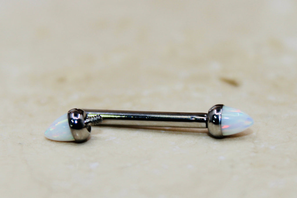 Internally Threaded Opal Nipple Barbell, White Opal Cone Smooth Comfortable Fit Nipple Piercing Ring Jewelry