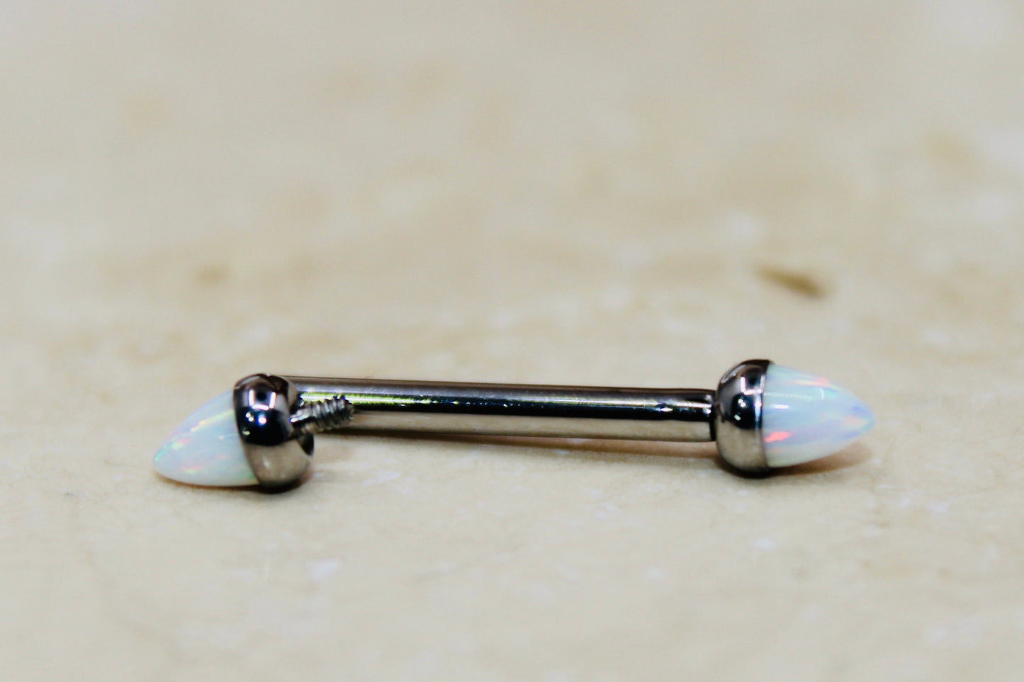 Internally Threaded Opal Nipple Barbell, White Opal Cone Smooth Comfortable Fit Nipple Piercing Ring Jewelry